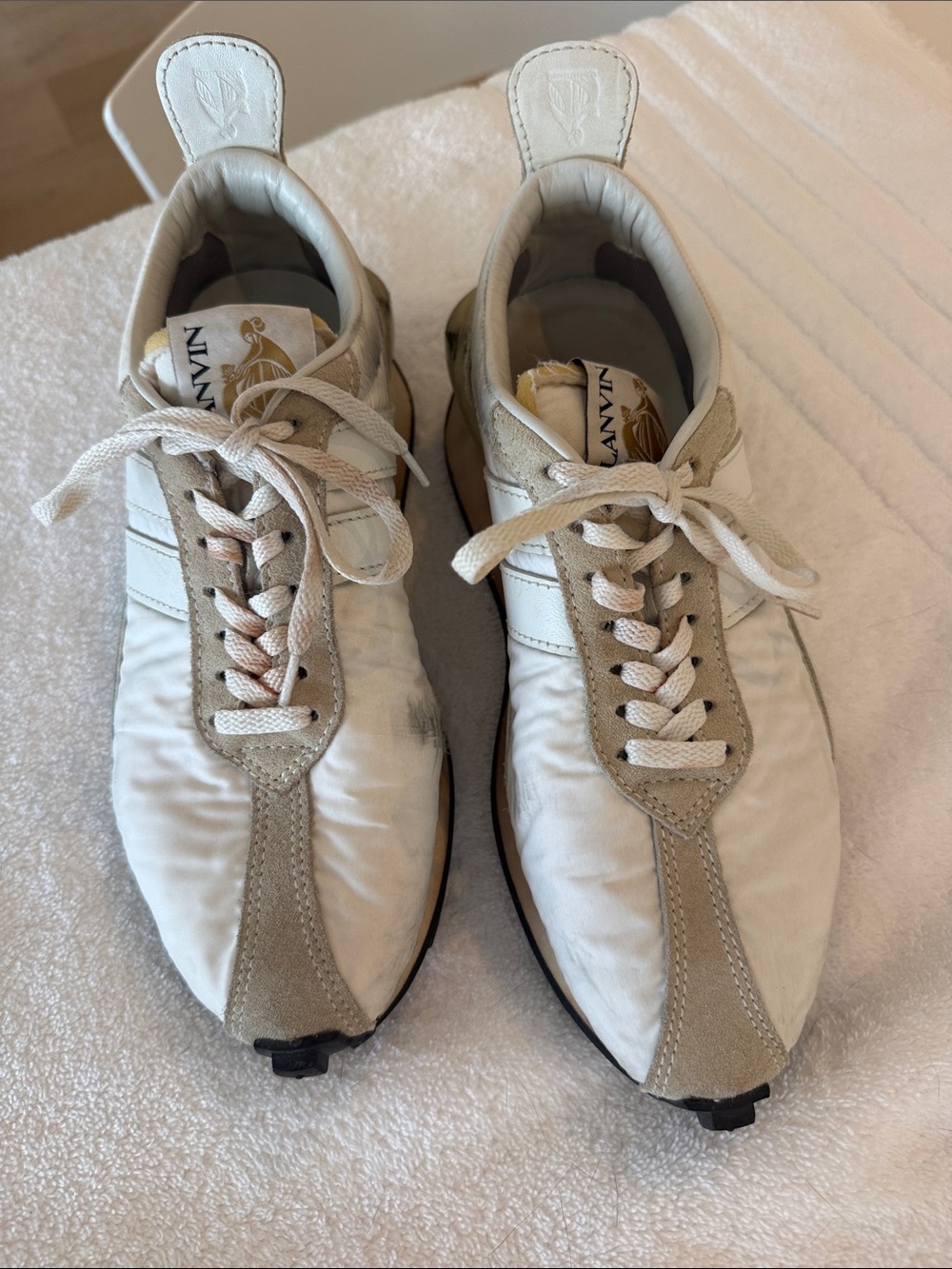 Lanvin Cream & Beige Lace-Up Runner Sneakers